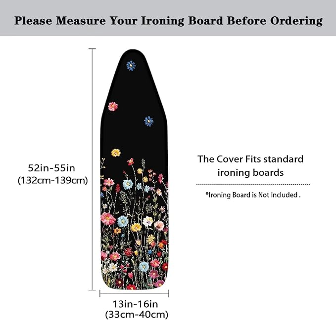 Colorful Floral Iron Board Cover with Scorch Resistant Thick Snug Padding, Standard Size Ironing Decoration with Hook and Loop