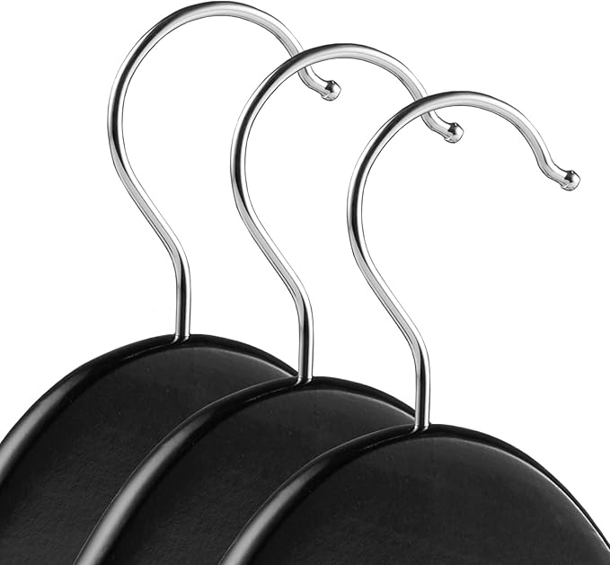 Casafield - 20 Black Wooden Suit Hangers - Premium Lotus Wood with Notches & Chrome Swivel Hook for Dress Clothes, Coats, Jackets, Pants, Shirts, Skirts