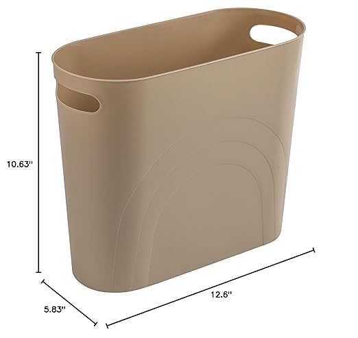 rejomiik Small Trash Can, 3.5 Gallon Slim Garbage Can Plastic Waste Basket with Handles Container Bin for Narrow Spaces Bathroom, Bedroom, Kitchen, Office at Home, Khaki
