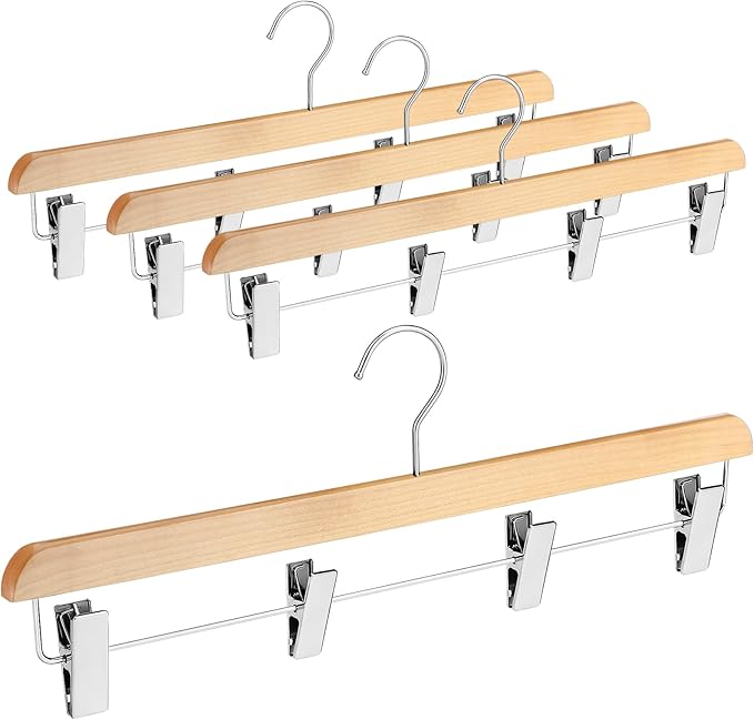 4 Pcs Kilt Hanger 20 Inches Wooden Duty Skirt Hangers with 4 Clips for Closet (Wooden Color)