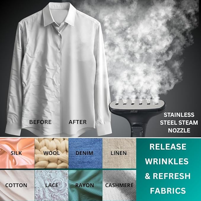 True & Tidy® Commercial Garment Steamer – Heavy Duty 1800W for Home & Commercial Use, 90+ Min Continuous Steam, Large 3L Tank, Wheels, Smart Auto-Off Safety