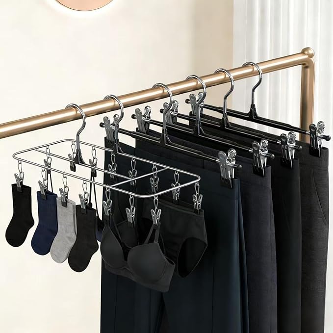 10-Pack Metal Pants Hangers with 2 Non-Slip Clips for Pants Socks and Dresses 31cm Long Dress Hangers