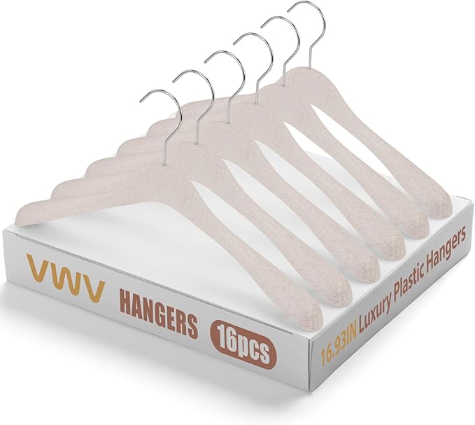 VWV Heavy-Duty Plastic Hangers, 16.9-inch Stylish Wide Shoulder Plastic Hangers with 360° Swiveling Hooks and a Smooth Finish. Suitable for Sweaters, Jackets, Suits, and Shirts.(16-Pack)