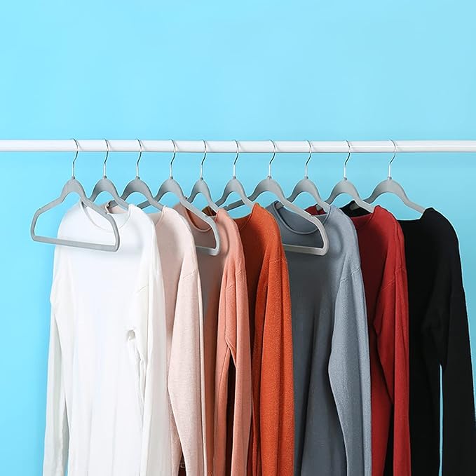 Elegant Velvet Hangers 10-Pack, Space Saving Coat Hanger, Non-Slip Hangers, Clothes Hangers Dress and Trouser Hangers., Gray