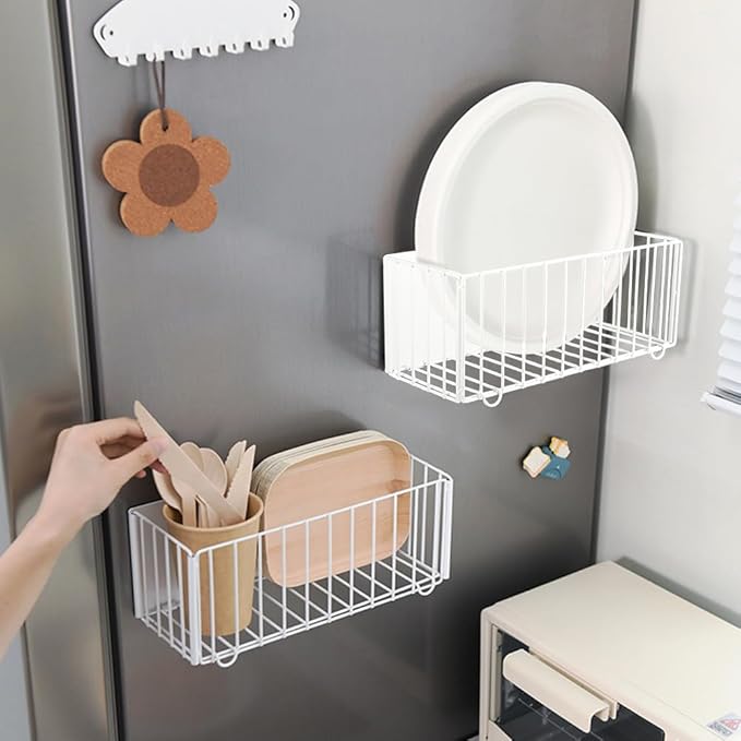 Picowe Large Dryer Ball Organizer Magnetic Storage Bin, Foldable Magnetic Dryer Ball Holder for Laundry Room Organization and Storage to Hold 4-6 Dryer Balls, Without Balls（White,M）