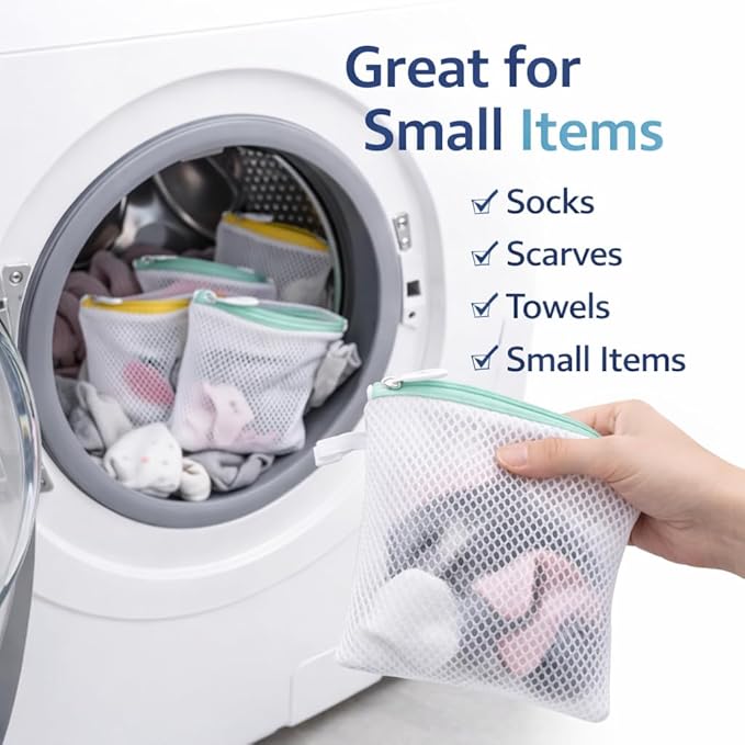 5 Pack Small Mesh Laundry Bags for Delicates (4.7 x 5.5 Inch), Mini Wash Bags for Laundry Pods, Socks & Underwear, Prevent Loss & Tangling, Reusable Foldable Washing Bags for Home & Travel