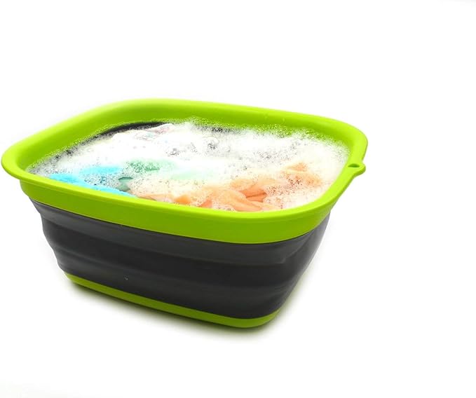 SAMMART 7.7L (2 Gallon) Collapsible Tub - Foldable Dishpan, Kitchen Sink for Camping - Portable Washing Basin - Space Saving Indoor Outdoor Plastic Washtub (Dark Grey, S)