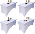 4 Pack - Elegant White Stretch Spandex Table Cover (60Lx28Wx30H Inches), Non-Iron Fitted Tablecloth for 5-Foot Rectangular Folding Tables -Ideal for Banquets, Weddings & Festivals