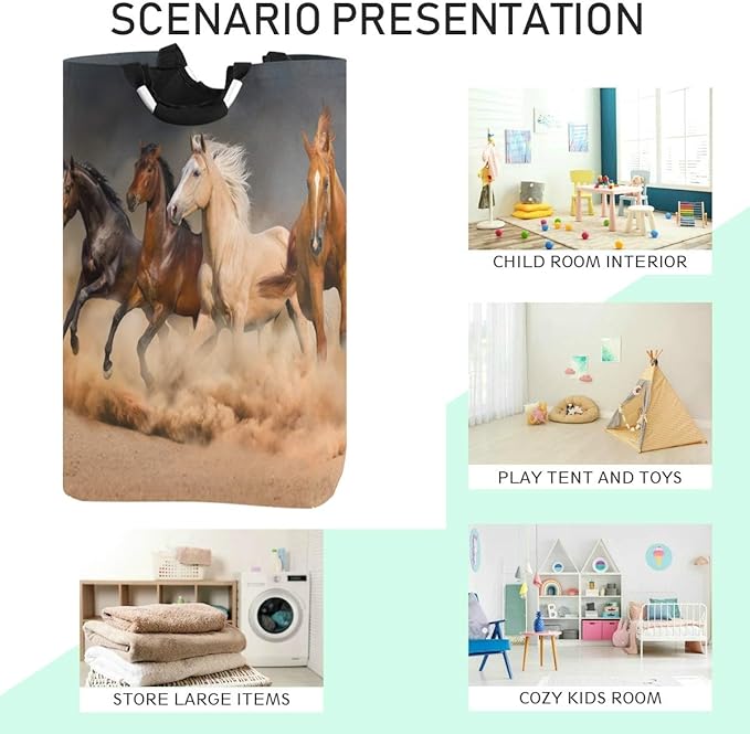CaTaKu Animal Horse Laundry Hamper, Horse Laundry Basket Box Large Storage Collapsible Tall Clothes Hamper for Laundry Room Bedroom