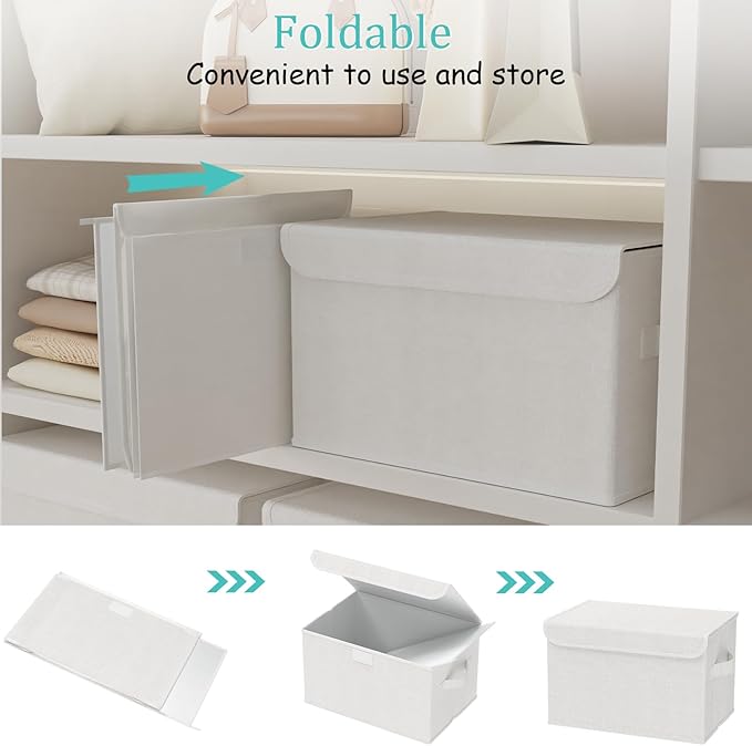 Foldable Storage Bin, Cube Organizer Basket with Flip-Top Lid and 2 Handles, Decorative Boxes for Shelves with Cover for Clothes, Towels, Blanket, 2 Pack, White, 13 x 9 x 7.9 In, XSNY12WM-2