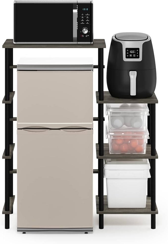 Furinno Turn-N-Tube Toolless Kitchen Storage Shelf Tall, French Oak Grey/Black, Fridge Space