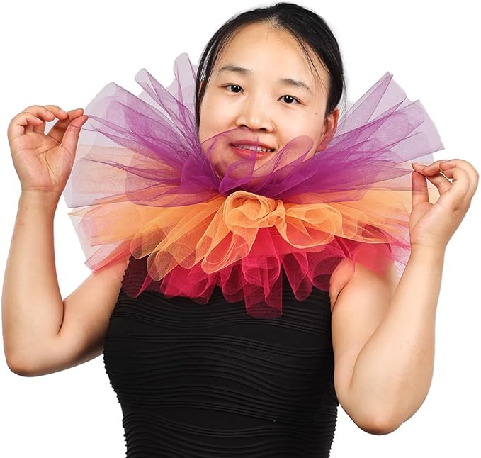 BLESSUME Victorian Retro Mesh Neck Ruff Ruffle Collar Layered Clown Neck Collar