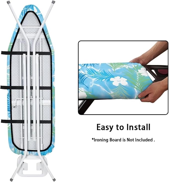 Flashideas Floral Print Ironing Board Cover and Pad 15x54 Inch Standard Ironing Board Cover with Elastic Edge and Hook and Loop Fasteners Scorch and Stain Resistant Cotton