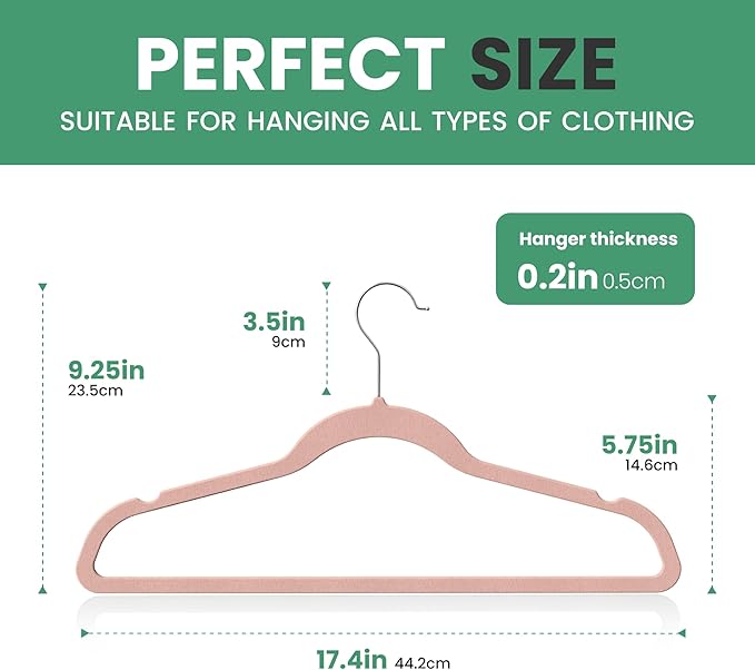 InfiniPower Velvet Hangers, Heavy Duty Non-Slip Space Saving Clothes Hangers for Coat, Pants & Dress, 70 Pack, Pink