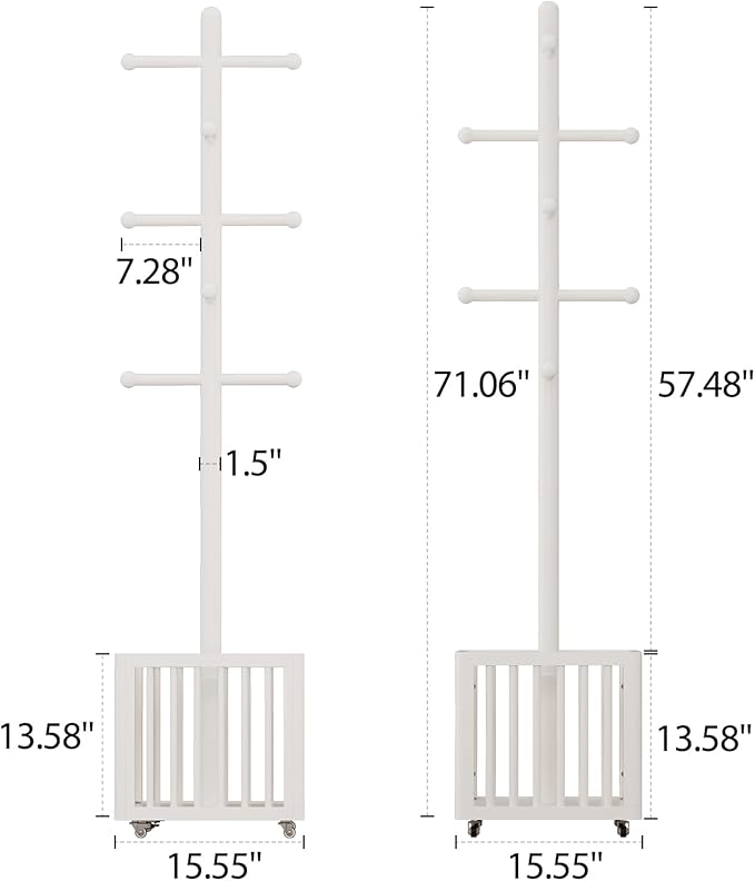 Solid Wood Coat Rack,standing coat rack with 10 Hook,Coat Rack for Freestanding,Bedroom,Living Room,Office,Hang Jackets,Bags,Clothes,Headphones(White)
