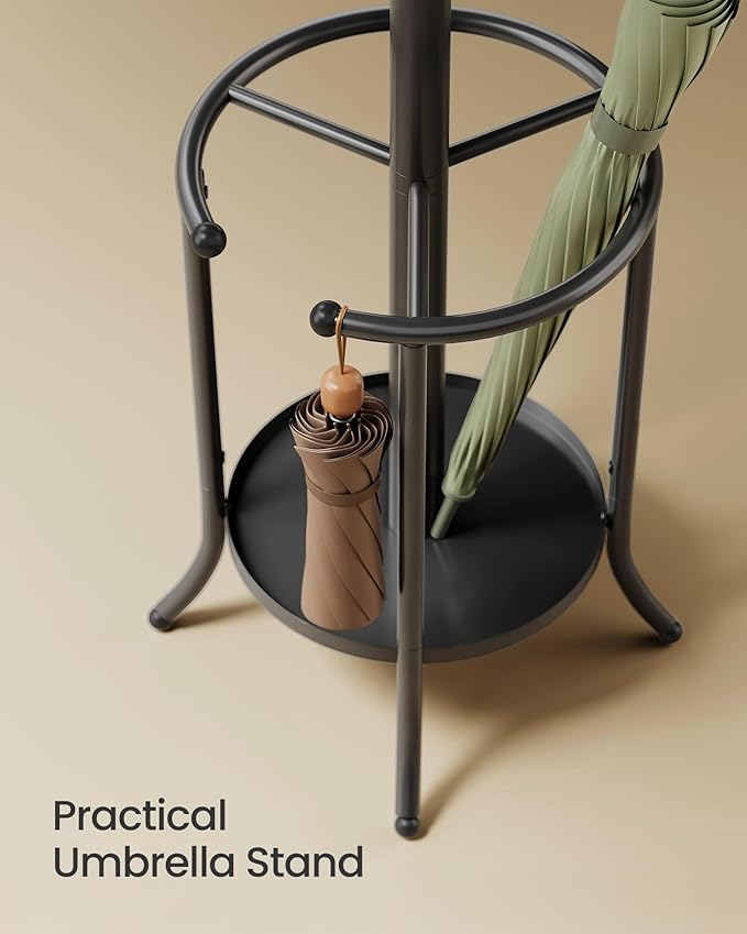 SONGMICS Coat Rack Freestanding, Coat Rack with Umbrella Holder with 12 Hooks, for Entryway, Hallway, Living Room, Bedroom, Ink Black URCR011B01