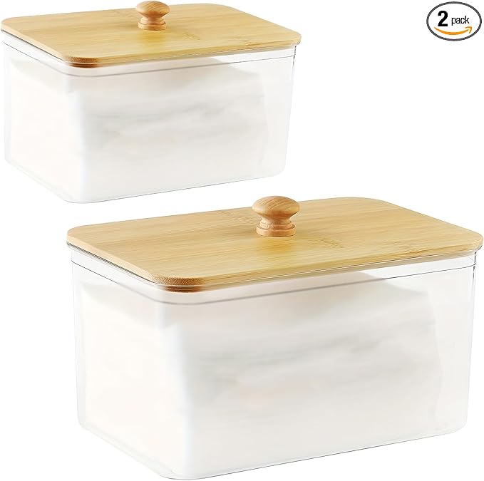 Dryer Sheet Holder Laundry Pods Container, Organised Laundry Storage Containers,Bathroom Washing Powder Storage With Bamboo Lid, for Dryer Sheets, Laundry Pods & Washing Powder Storage