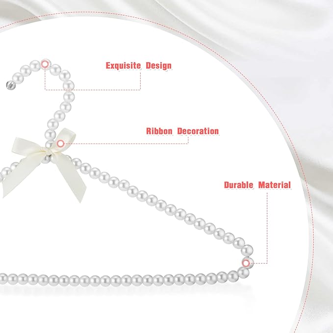Threan White12 Pcs Pearl Beaded Clothes Hanger Mini Pearl Beads Small Metal Clothes Hangers with Ribbon Standard for Kids Baby Children Pet Dog