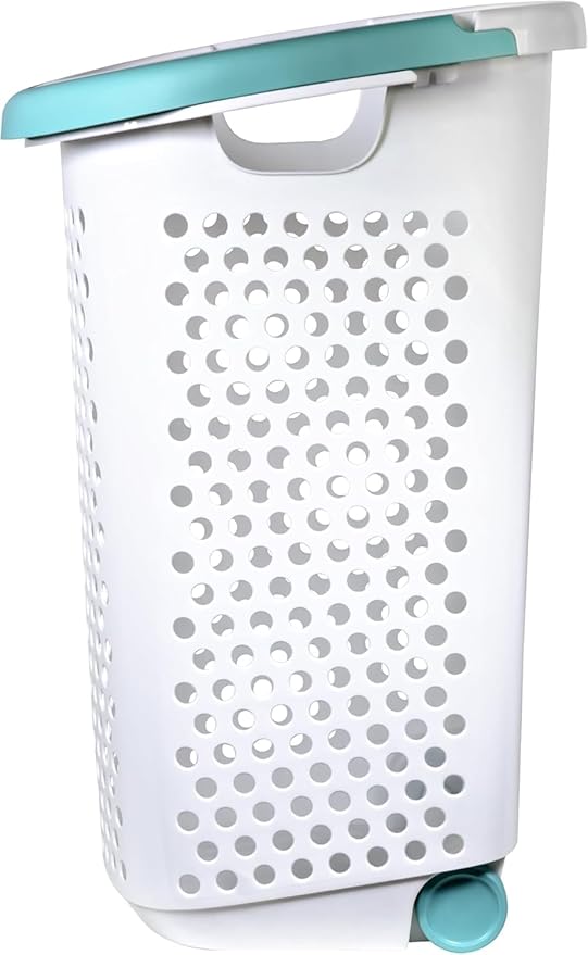 Heavy-Duty Plastic Rolling Clothes Laundry Basket with Wheels: Pop-Up Handle, Ventilated Design, Spacious 70.52 Liter (2 Bushel) Capacity, Easy to Clean - Perfect for Home or Laundry Room