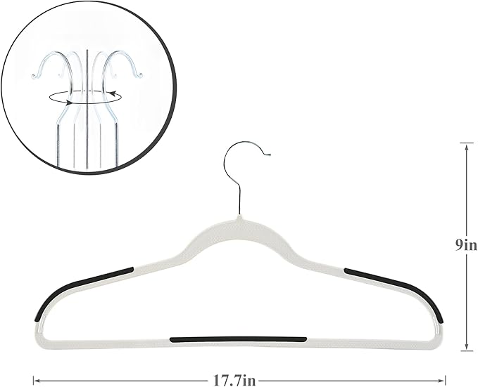 VECELO 50 Pack Clothes Hangers, Non-Slip Plastic Coat Hanger, 360°Swivel Hook & Space Saving for Bedroom Closet, Great for Shirts, Pants, Excellent Heavy Duty