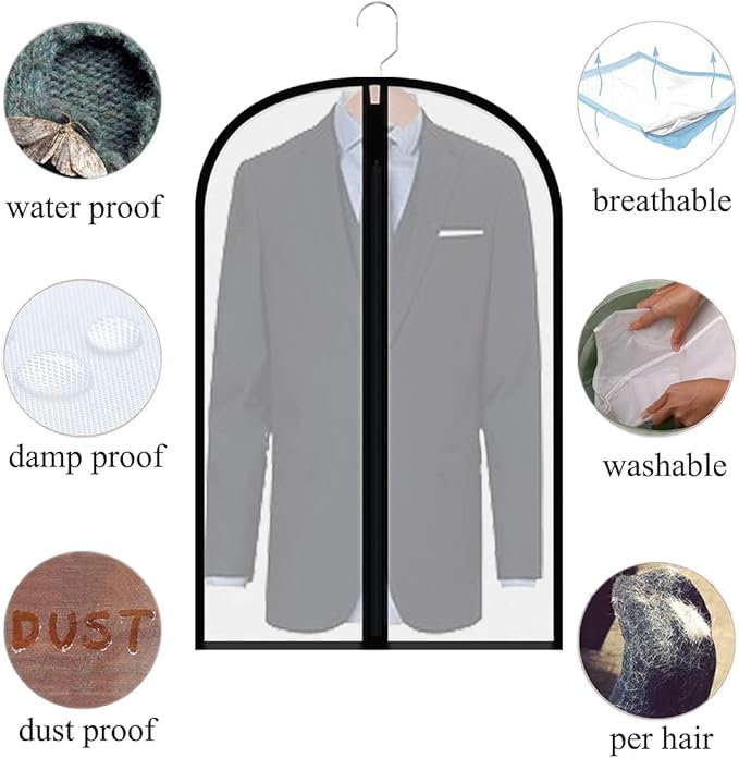 Clear Suit Bags for Closet Storage,40" Garment Bag for Storage,12 pack Garment Bags for Hanging Clothes,Breathable Lightweight Dust Proof Cover with Study Full Zipper for Coats,Jackets