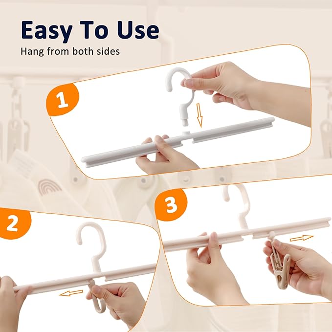 Clothes Hanger with 5 Clips and 5 Hooks Laundry Drying Rack 2 Pack, Clothes Drying Rack Leggings Hangers for Closet Windproof Clip for Drying Socks, Bras, Towel, Hats, Underwear, Baby Clothes