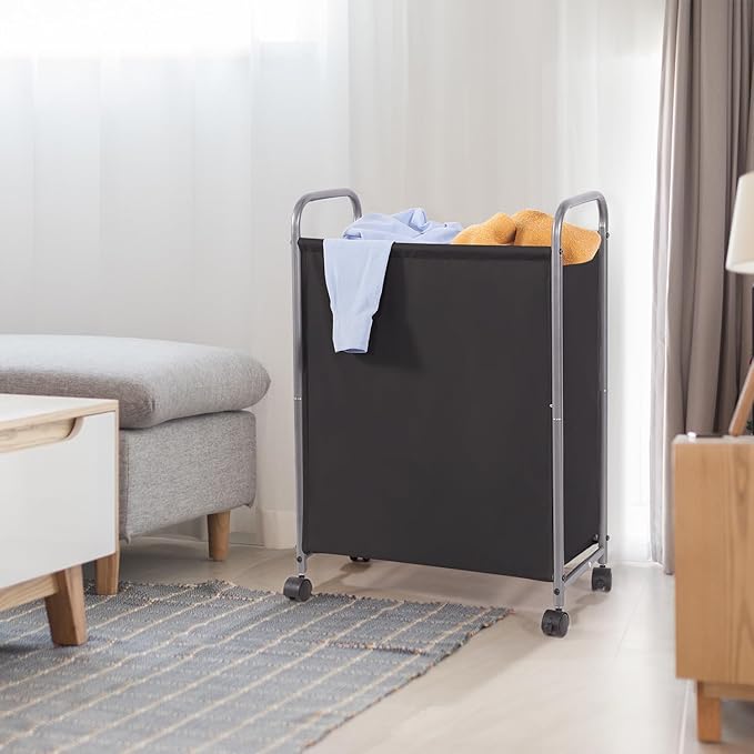 STORAGE MANIAC Rolling Laundry Hamper with Lid, 85 L Laundry Sorter with Wheels, 2 Loads Dirty Clothes Hamper, Laundrys Organizer, Clothes Basket Cart with Wheels for Small Space, Black