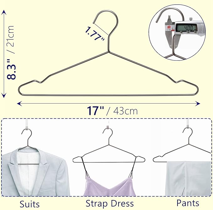 Amber Home 30 Pack 17" Strong Black Metal Wire Clothes Hangers, Heavy Duty Coat Hangers, Standard Suit Hangers for Jacket, Shirt, Dress (Black, 30)
