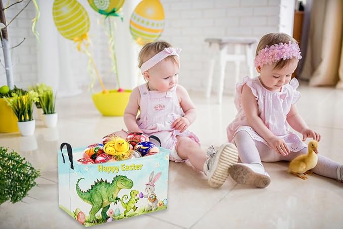 Sanjiaofeng Rectangular Easter Dinosaur Basket Dinosaur Storage Bins,Cute Storage Basket with Handles.Clothers,Books,Kid's Gifts Bins. (Dinosaur family)