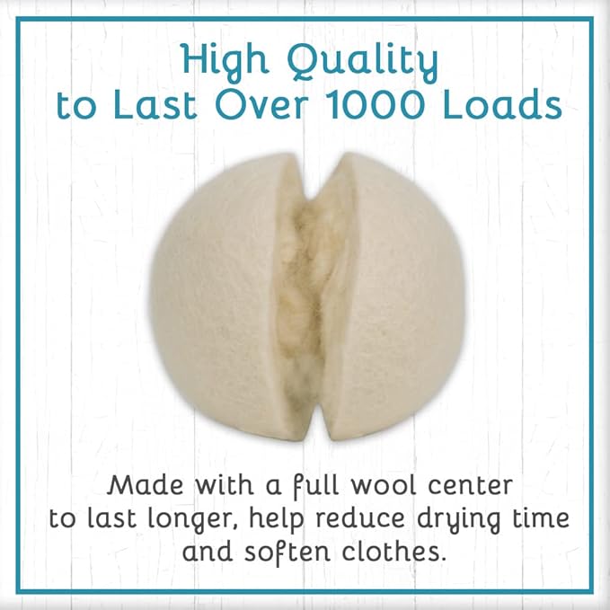 B&N All Natural at Home, Daisy's Wool Dryer Balls for Sensitive Skin, High Moisture Absorbent, Static Reducing and Wrinkle Prevention, XL Pieces, White, 3 Count