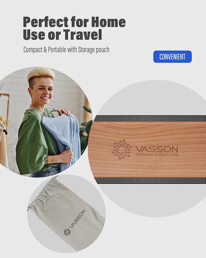 Cashmere Comb for Sweaters, Sweater Comb for Removing Pills and Fuzz, Gentle on Wool & Knitwear, Portable Handheld Clothing Care Tool with Storage Pouch