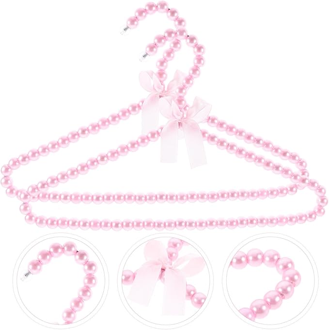 Cabilock Plastic Hangers Pearl Beads Mini Pearl Baby Pets Small Faux Pearl Beaded Elegant Garment for Kids Childrens Pet Dog 2pcs Pink