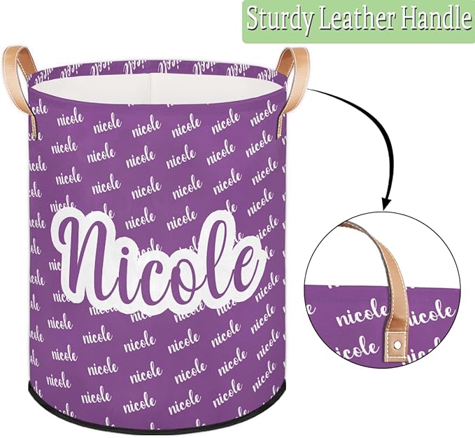 Custom Name Laundry-Hamper, Personalized Purple Kids-Clothes-Hamper Foldable with Name, Customized Storage Basket with Handles Waterproof Gift for Boys Girls Baby Women