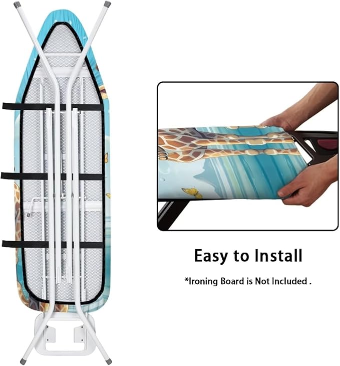 Flashideas Cute Giraffe Ironing Board Cover and Pad Standard Size Ironing Board Cover and Pad Ventilate Extra Wide Ironing Pad for Table Modern Design
