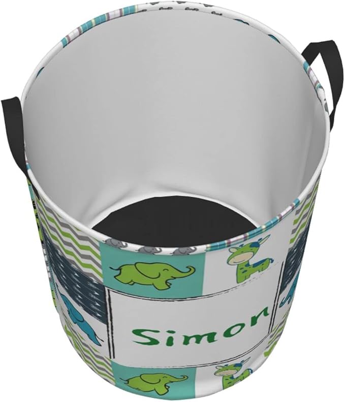 Jungle Animal Customized Laundry Basket with Name Collapsible Waterproof Organizer Bin Laundry Hamper with Handle for Clothes Toys Bedroom.