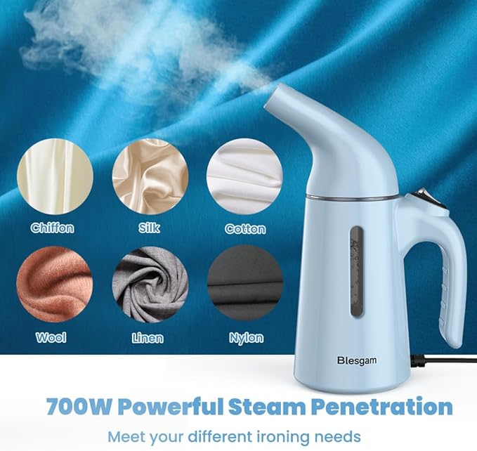 Steamer for Clothes 700W, Fast Heat-up in 40S, 120ML Water Tank, 25g/min Strong Penetrating Steam, Portable Clothes Steamer Iron for Travel and Home(GY169-Blue)