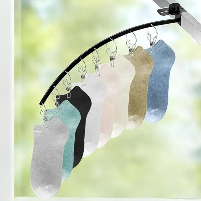 Clothes Hangers with Clips Stainless Steel Balcony Drying Rack Organizer Rack for Drying Socks Bras UnderwearsClothes Hats Scarfs Towels Pants and Gloves Pack of 2