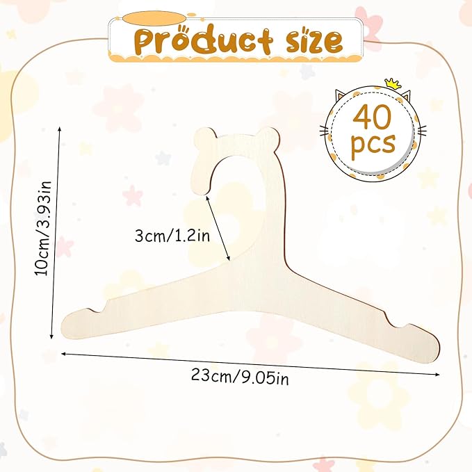 40PCS Baby Wooden Hangers with Cute Bear Ears, 9inch Non Slip Girl Boy Wooden Baby Hanger for Kids' Coats, Suits, Dress, Pants and Jackets