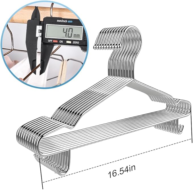 Koja Premium 16.5 inch 304 Stainless Steel 4.0mm Clothes,Coat Hangers with Hooks, Heavy Duty Metal Hangers, Non-Slip, Space-Saving, Durable Closet Organizer for Shirts, Jackets, Suits, Pants 10-Pack