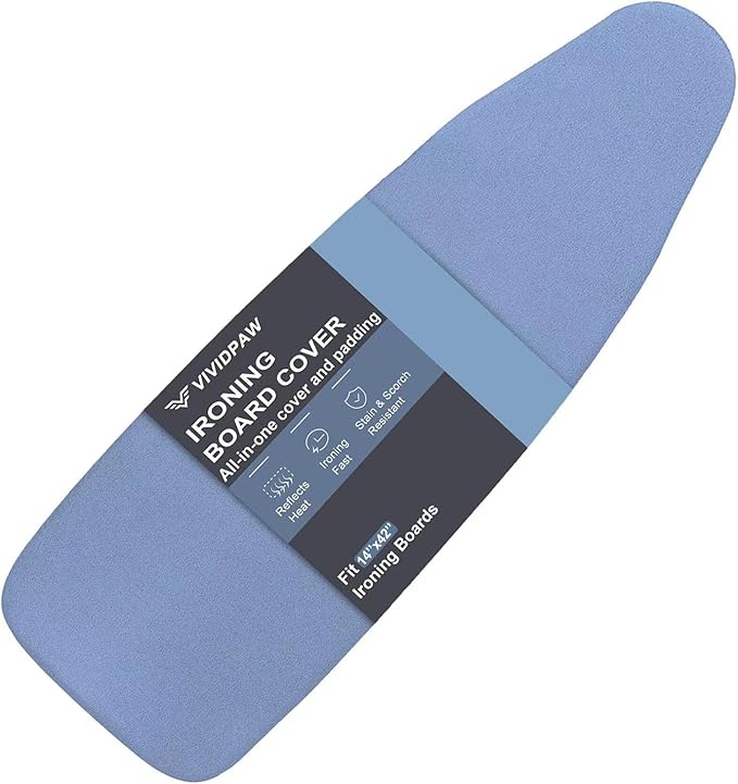 14x42 Inch Over-The-Door Ironing Board Cover with User-Friendly Design, Heavy-Duty Padding, Adjustable Elastic Drawstring and Fasteners - Replacement Iron Board Cover