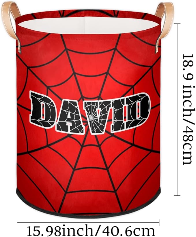 Spider Wed Personalized-Laundry-Hamper-Basket for Kids Custom Name Collapsible Storage Organizer Bin Dirty Clothes Toys Hamper for Boys Nursery in Laundry, Bedroom, Bathroom Gray