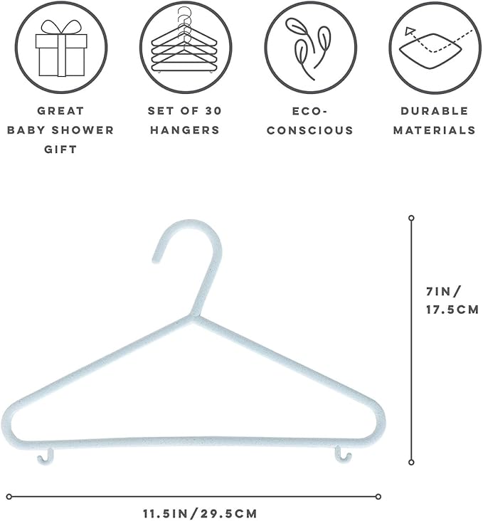 3 Sprouts Wheat Straw Plastic Hangers - 30-Pack Eco-Conscious Toddler Hangers for Child & Baby Clothes, Coats - Kid Closet Hanger Ideal for Small Girls, Boys, Children & Kids - Speckled Blue