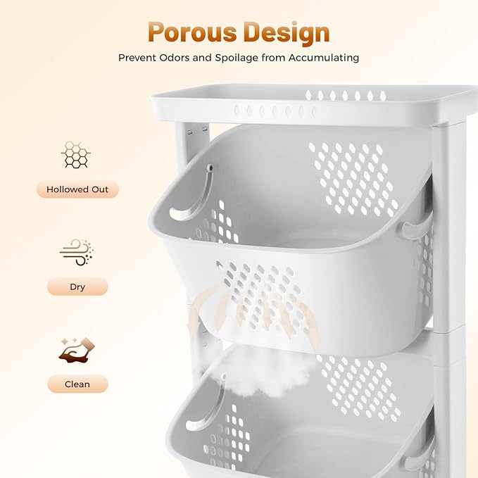 3-Tier Laundry Hamper Sorter, Laundry Storage Organizer with Wheels Removable Rolling Laundry Baskets, Bathroom Cart for Kitchens Bathrooms Bedrooms Classrooms Laundry Rooms