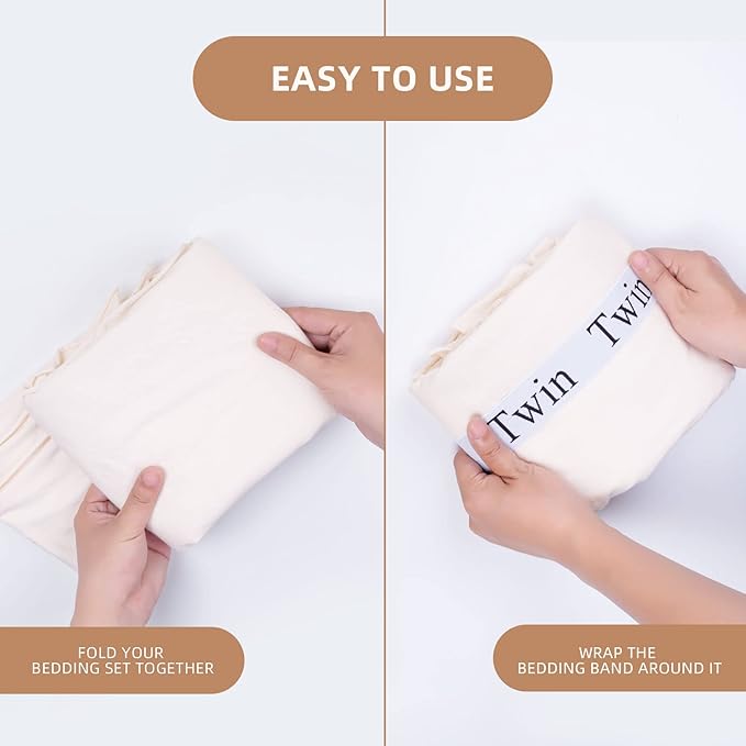 4PCS Bed Sheet Organizer Bands, Storage Labels and Sheet Keepers for Linen Closet - Elastic Bedding Straps for Foldable Bed Sheet, Pillow Case, Duvet (Twin)