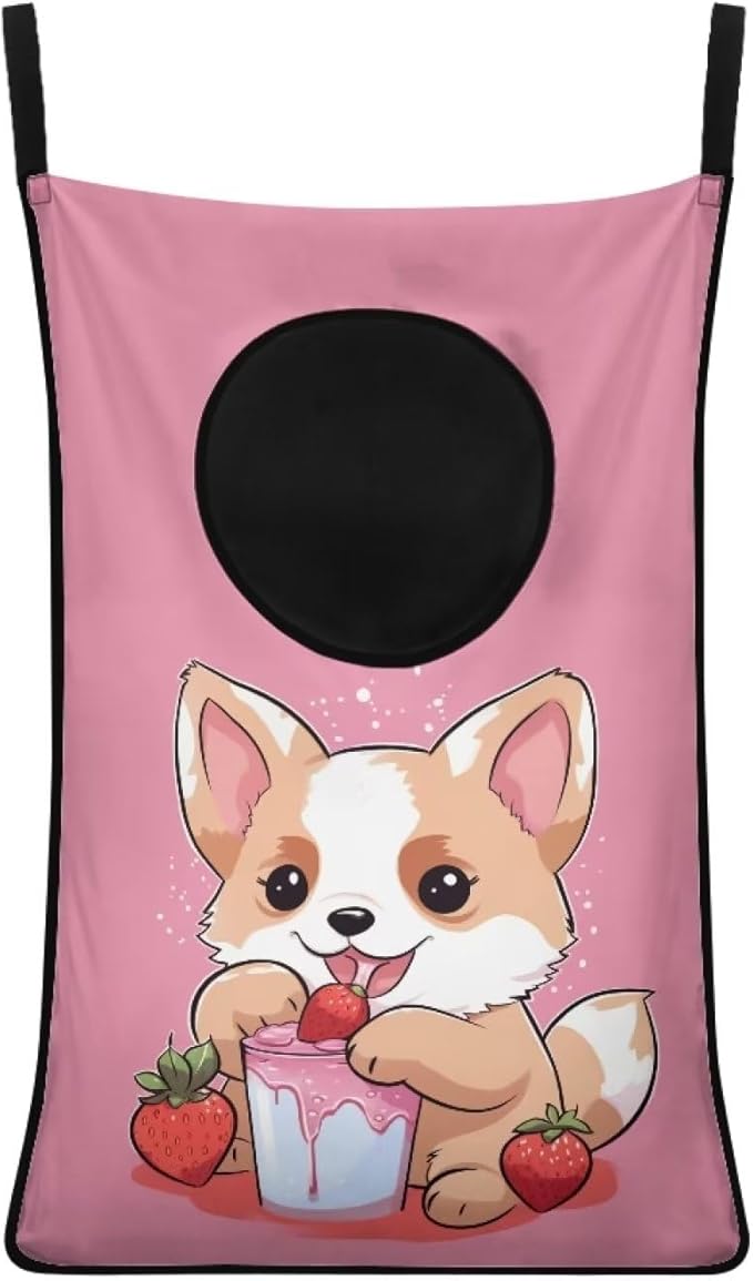 ZFRXIGN Strawberry Corgi Hanging Laundry Hamper Pink Laundry Bag Washable Dirty Hamper for Clothes Large Laundry Basket Toys Storage Organizers for Home Bedroom Bathroom Durable