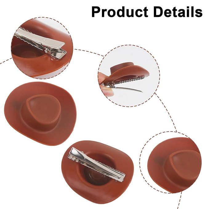 12 Pcs Mini Cowboy Hat Clips Plastic Cowgirl Hat Hair Clip for DIY Home New Year Anniversary Birthday Decor Brown