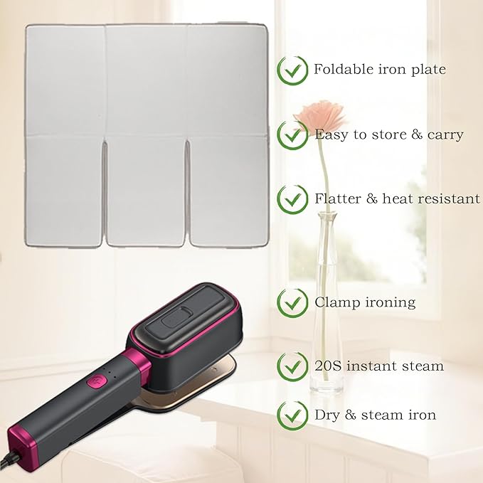 Portable Travel Steamer & Foldable Steamer Board Set, Heat Resistant Iron Board for High Pressure Clothes Steaming,1000W Fabric Wrinkle Remover, Portable 3-in-1 Iron with 15S Fast Heat-up