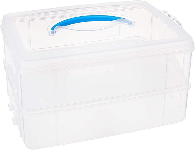 Snapware Snap 'N Stack Portable Storage Bin for Tools and Craft Storage, 14.1 x 10.5-Inch Clear BPA-Free Container, Tool Box with Stackable Trays, Microwave, Freezer and Dishwasher Safe