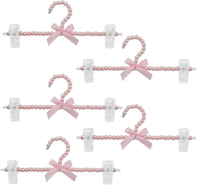 13 inch Pearl Hanger Pants Hangers with Clip,Cute Ribbon Bow Hanger Clip Hangers for Wedding Dress Bride Bridesmaid Lingerie (5, Pink)