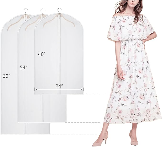 Kntiwiwo 60'' Garment Bags Dress Bag for Storage (Set of 12) Dust-Proof Suit Protector Cover Bag with Zipper for Long Dresses, Suit, Coat Closet Clothes Storage